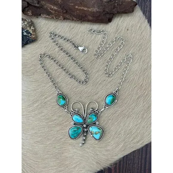 Handmade Sterling Silver Sonoran Mountain Turquoise Butterfly Necklace Signed